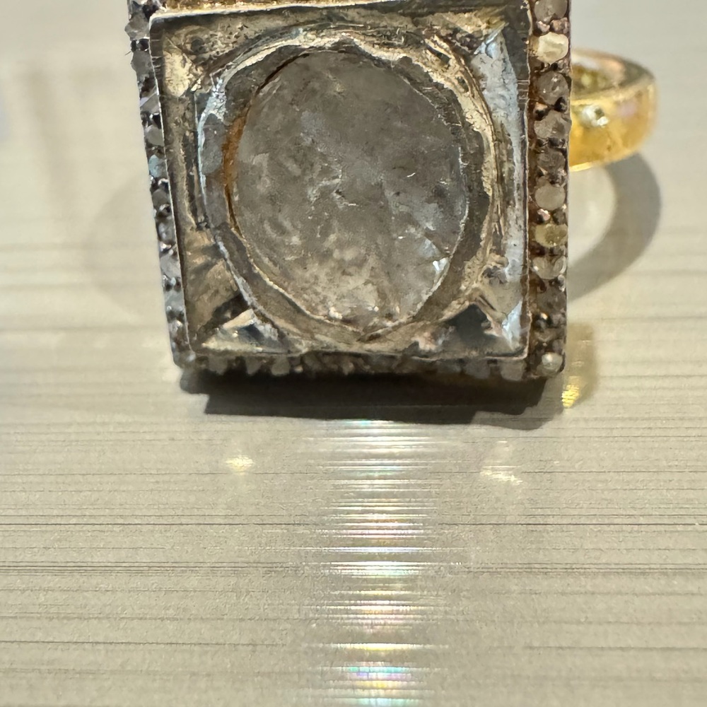 Elegant Sliced Polki Diamond Sterling Silver and Gold Women's Ring